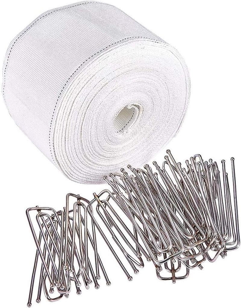 INCREWAY Curtain Accessory, 10 Meters/10.9 Yards White Curtain Heading Deep Pinch Tape Pull Pleat Tape with 20 Pcs Stainless Steel 4 Prong Curtain Pleat Hook Clip - Image 1